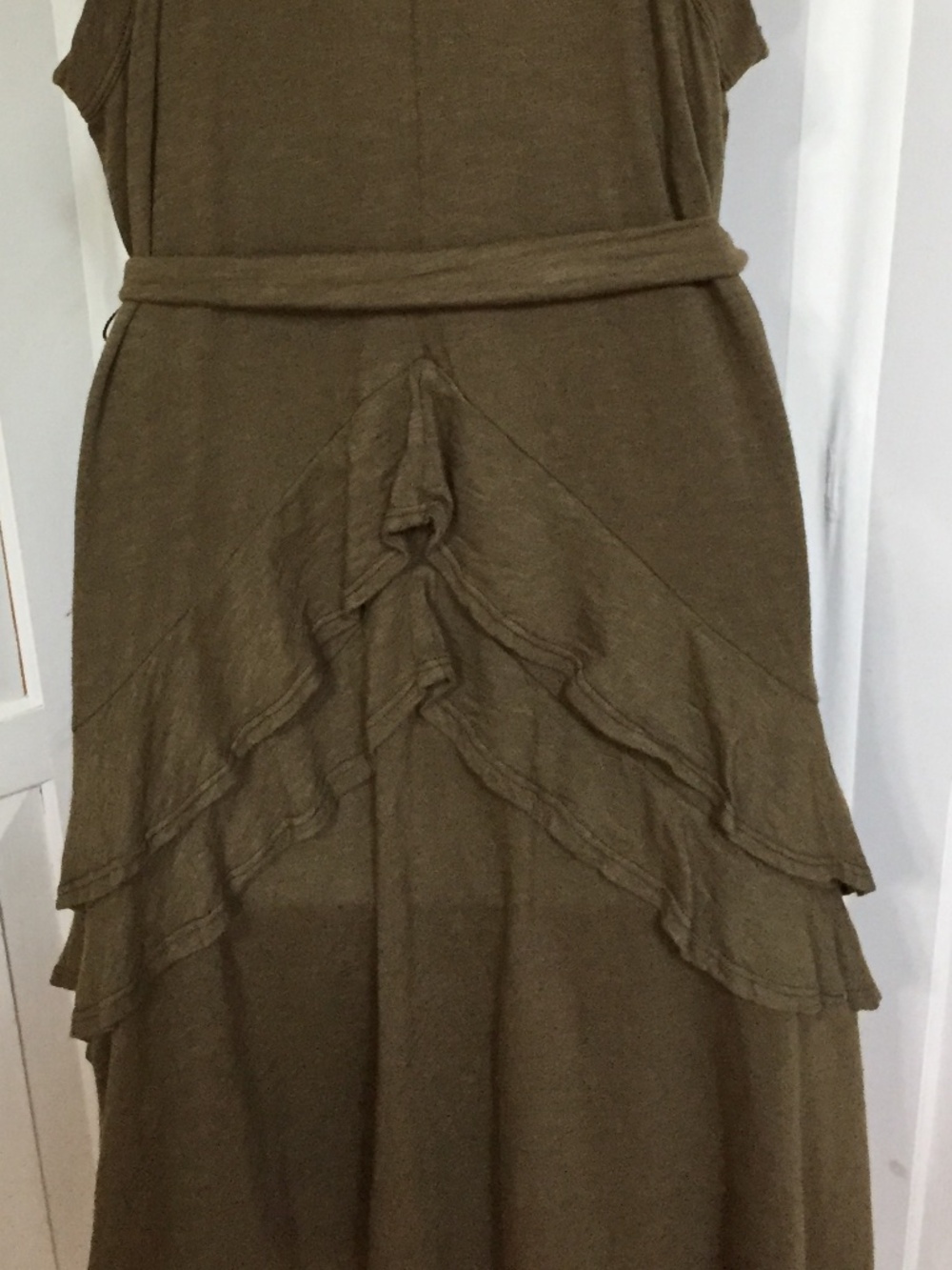 Wilt Olive Green Sleeveless Tank Dress w/ Tie Waist & Back Ruffle - Picture 11 of 15